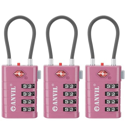 ANVIL TSA 승인 수하물 잠금 장치, 검색 경고 표시기 포함, 4자리 조합 여행 가방 잠금, 고급 TSA008 코어 튼튼한 도난 방지 여행용 잠금 장치, 이중 지퍼, 백팩, 로즈 퍼플, 모던. - color: 로즈 퍼플