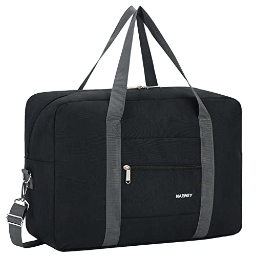 Narwey Personal Item Travel Bag, Carry on Foldable Duffle Bag for Women Men - color: ZA-Thick Black