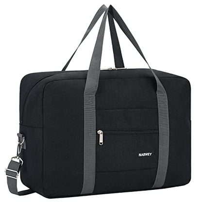 Narwey Personal Item Travel Bag, Carry on Foldable Duffle Bag for Women Men - color: ZA-Thick Black