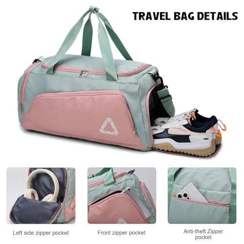 Eslcorri 45L Gym & Travel Duffel Backpack with Shoe & Wet Pocket, GreenPink - color: 45L-GreenPink