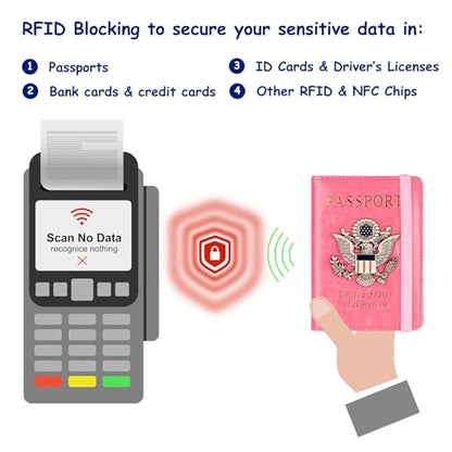TOURSUIT RFID Blocking Passport Holder, Leather Travel Wallet, Pink - color: Pink