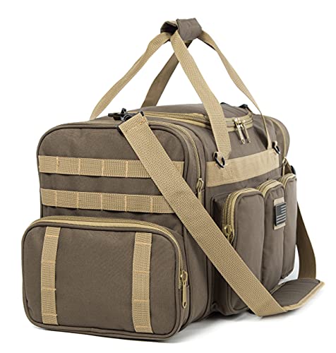 Tactical Range Duffel Heavy Duty Military Molle Gear Travel Sports Gym Bag Lockable Zippers with US Flag Patch (27 In Khaki) - size: 27 Inch Khaki