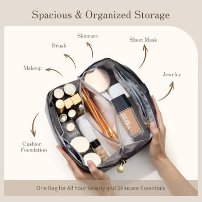 SHOWKOO Cosmetic Bag for Women, WideOpen Travel Makeup Bag with Compartment - color: Black