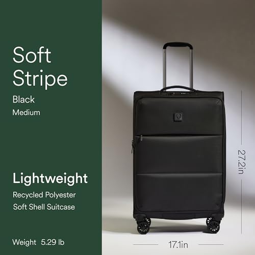 ANTLER Soft Stripe Medium Checked Luggage, Black, 27.2x17.1x11-13", 74-88L - color: Black, size: Medium