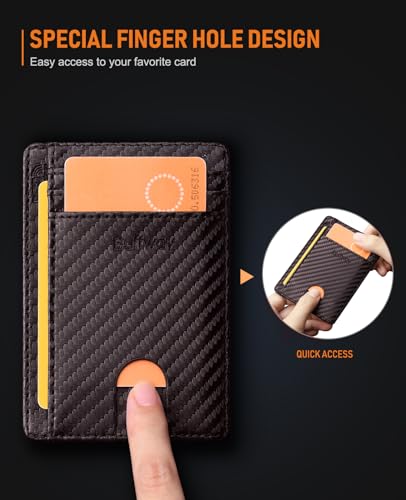 Buffway Slim Minimalist Front Pocket RFID Blocking Leather Wallets for Men and Women - Carbon Fiber Coffee - color: Carbon Fiber Coffee