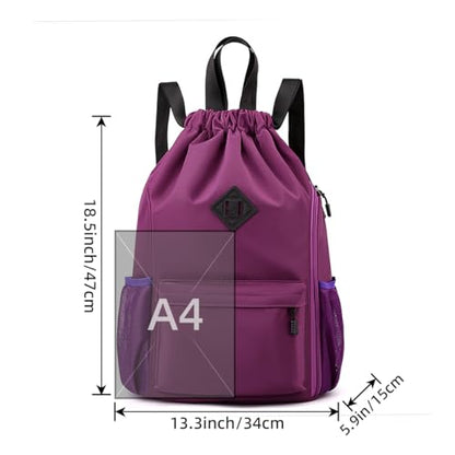 Valleycomfy Waterproof Drawstring Gym Backpack Bag for Men & Women Purple - color: A-purple