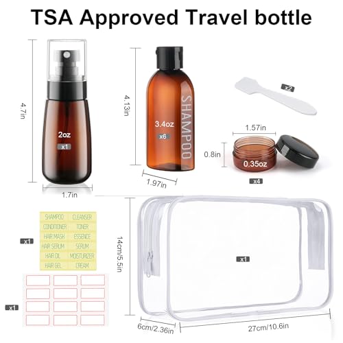 Travel Kit 10 PCS Travel Bottles for Toiletries TSA Approved Bottle - color: A-Brown