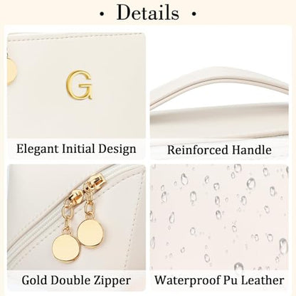 KKXIU Initial Makeup Bag for Women, Personalized Gifts for Women - color: Beige, style: G