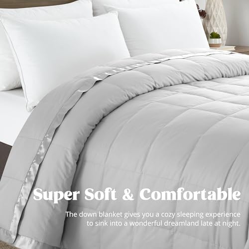 puredown® Blankets King Size - Soft Lightweight Down Blanket for Bed, Cozy Warm Luxury Bed Blanket with Satin Trim, Light Grey (108"X90") - color: 02 Light Gray, size: King