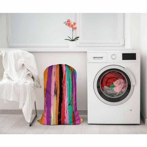 Swono Rainbow Colors Large Laundry Collapsible Laundry Bag Grunge Colorful Stripes Strokes Paint Splashes Foldable Laundry Hamper Bag - color: Rainbow Colors