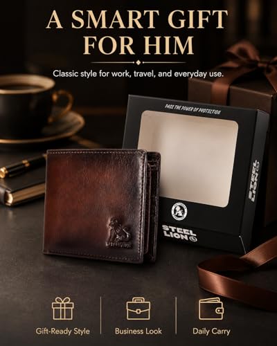 Men's Cowhide Leather RFID Wallet, Slim Bifold (Dark brown) - color: Dark brown