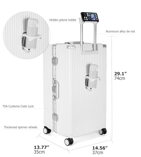 feilario Super Large Aluminum Frame Checked Luggage, Removable Wheels - color: A1-Ivory White, size: 29in