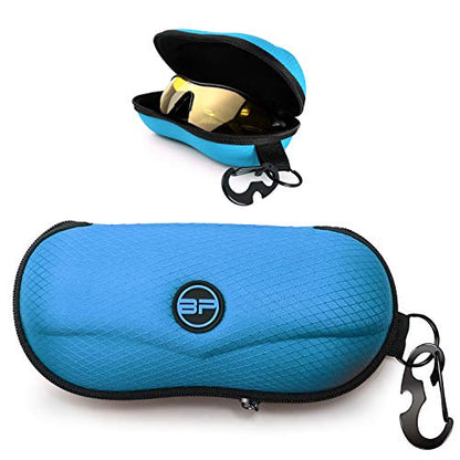 BLUPOND Sunglasses Case Semi Hard EVA Shell with Metal Hanging Hook Belt Clip Sun Glasses Storage - color: Aqua Blue