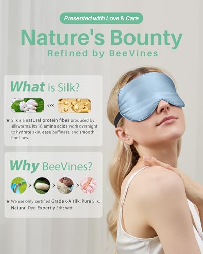 BeeVines 100% Silk Sleep Mask, Blackout Eye Cover(Black & Pastel Blue) - color: 10- Black & Pastel Blue
