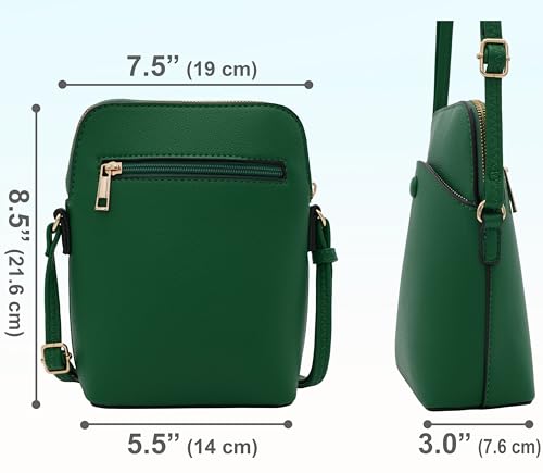 Small Crossbody Bag with Gold Hardware, Mini Shoulder Purse with Adjustable Strap - color: Kelly Green