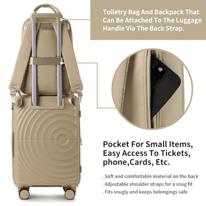 LARVENDER Expandable Carry On 3 Piece Luggage Set with Backpack 20 Inch - color: Champagne, style: 3 Piece Sets