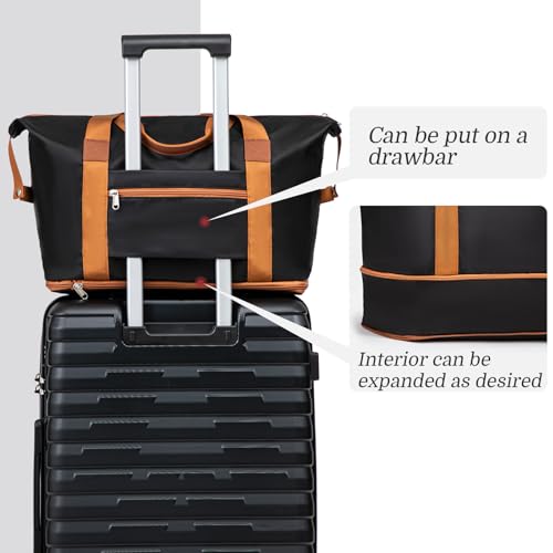 Cosbarn Luggage Sets Hardshell 5 Piece Durable Suitcases with Wheels - color: Black
