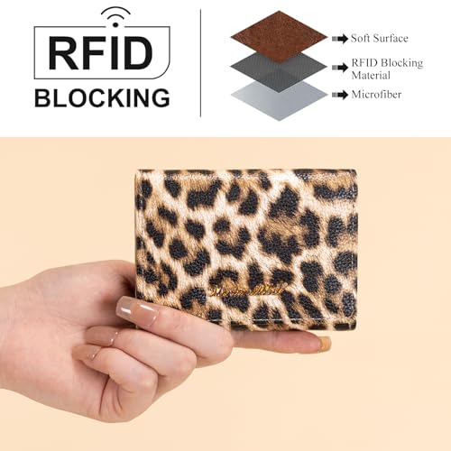 Montana West Small Wallets Woman RFID Blocking Wallet Trifold Pocket Wallet with ID Window - color: Z Leopard Tan
