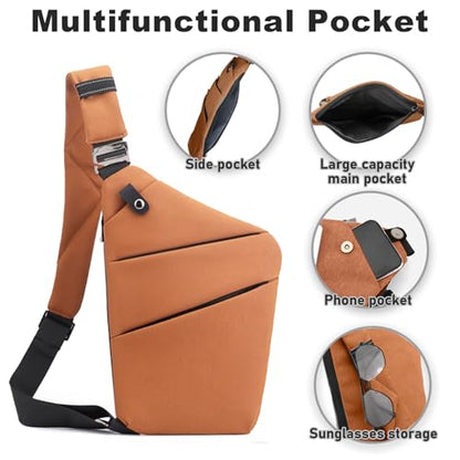 Anti Theft Travel Bag Sling Cross-body Bag Large Capacity - color: Brown, style: Left Shoulder