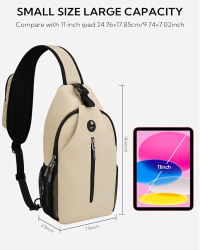 WATERFLY Crossbody Sling Backpack Sling Bag Travel Hiking Daypack - color: Z-beige