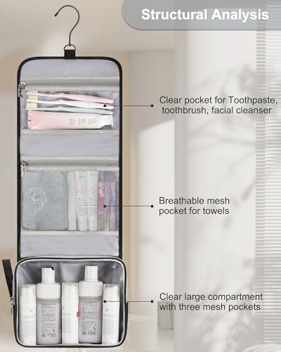 Relavel Small Hanging Travel Toiletry Bag for Men and Women - color: 01 Black, size: Small