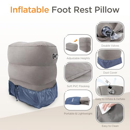 HOMCA Inflatable Travel Foot Rest Pillow for Airplane (2-Pack) - color: Grey