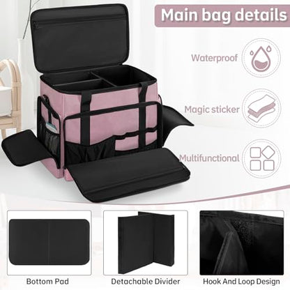 Extra Large Makeup Bag with 3 Removable Pouches and 1 Brush Holder - color: Pink