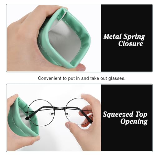 MoKo Squeeze Top Glasses Pouch, Portable Leather Soft Sunglasses Case Anti-Scratch Eyeglasses Bag Goggles Sleeve - color: Ab-pink & Mint Green, style: 2 Pack