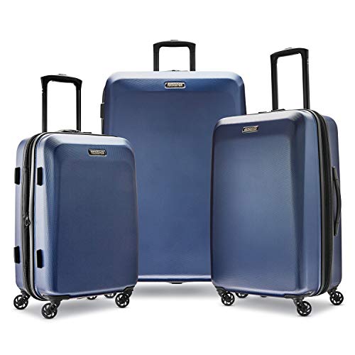 American Tourister Moonlight Hardside Expandable Luggage with Spinner Wheels, Navy, Checked-Medium 24-Inch - color: Navy, size: Checked-Medium 24-Inch