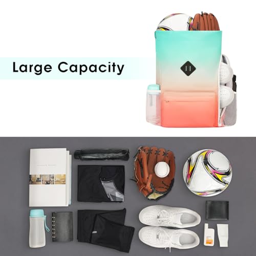WANDF Drawstring Backpack with Shoe Compartment, Sports Gym Bag - color: L, Red-green Gradient, size: Large