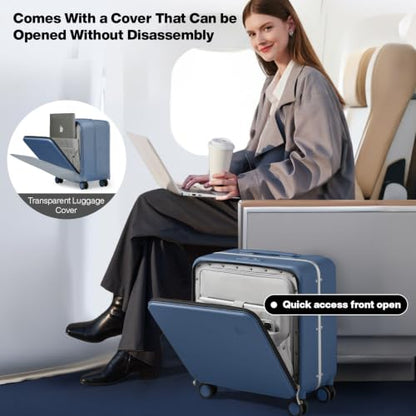 mixi Carry On Luggage, 18” Suitcase with Front Pocket, Travel Luggage Aluminum Frame PC Hardside with Spinner Wheels & TSA Lock and Cover (Not for Underseat), Sapphire Blue - color: Sapphire Blue, size: 18-inch