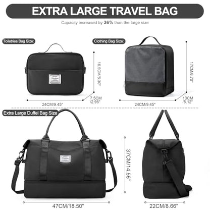 Weekender Bags for Women, Carry-On Overnight Travel Duffel Bag - color: A-Black-3Pcs-0022, size: Extra Large