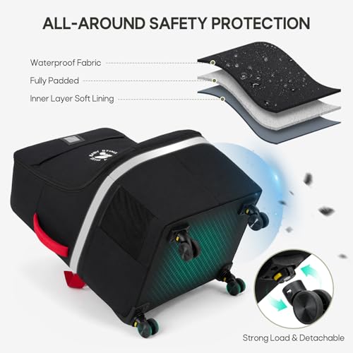 RAINSMORE Padded Car Seat Travel Bag for Airplane with Spinner Wheels - color: Black
