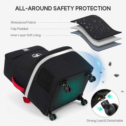 RAINSMORE Padded Car Seat Travel Bag for Airplane with Spinner Wheels - color: Black