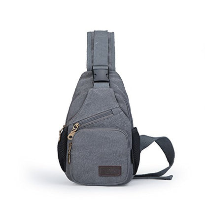 SIMU Canvas Shoulder Bag for iPad Mini, Crossbody Chest Sling Backpack - color: Grey