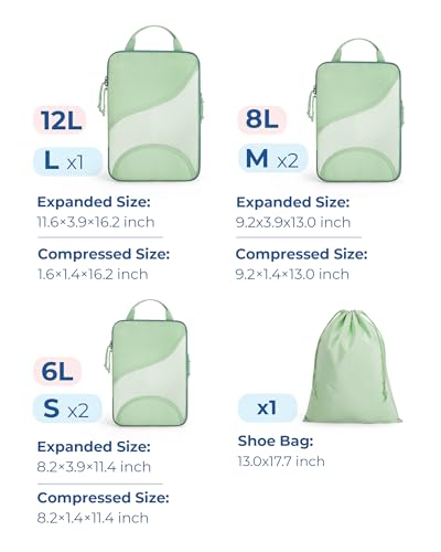 Bagsmart Compression Packing Cubes, Travel Bag Cruise Ship Essentials - color: Green