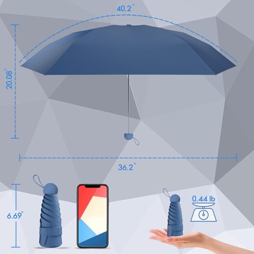 Mini Travel Umbrella, UPF 50+ Compact Fits in Purse - color: Navy Blue