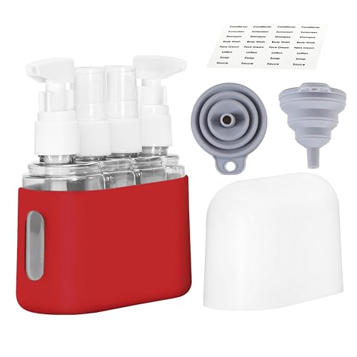 Bpluma Travel Bottles, Leak Proof Containers For Toiletries TSA Approved Airplane Accessories Kits For Liquid With Labels - color: Red