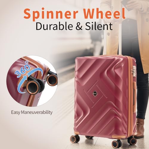 Rosamo 10 piece Luggage Set Expandable Suitcase 22x14x9 Airline Approved Carry on, ABS Hard Case Suitcases with Spinner Wheels,TSA Lock - color: Red