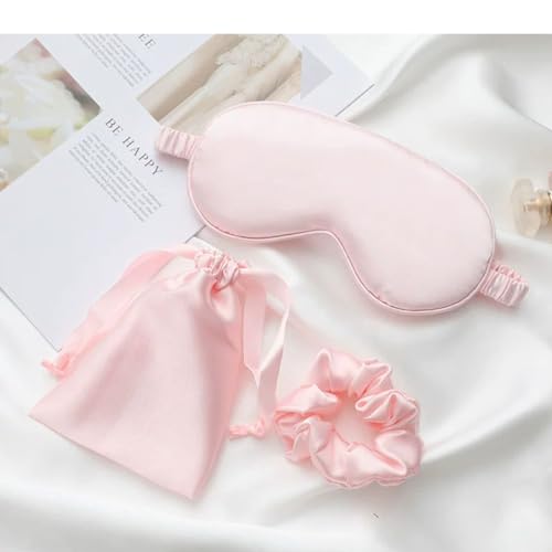 Pink Sleep Eye Mask, Blackout Silk Satin Travel Blindfold Set Women - color: Pink