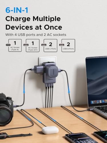 UGREEN 45W 6-Port Universal Travel Plug Adapter Worldwide