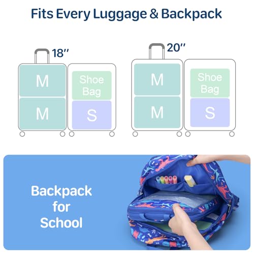 Kids Compression Packing Cubes - 4 PCS Sets, Blue Dinosaur - color: Blue Dinosaur