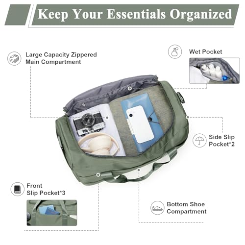 Large Travel Duffle Bag,Carry-on Overnight Weekender Bags for Women - color: Green with Toiletry Bag