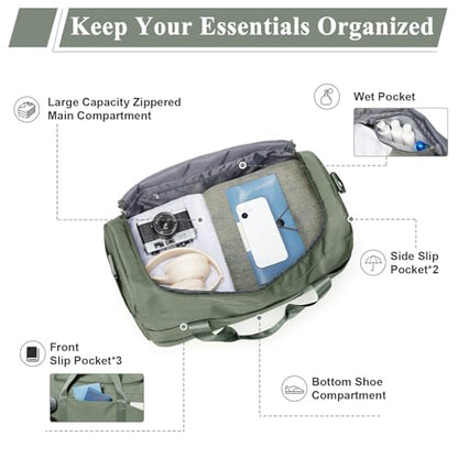 Large Travel Duffle Bag,Carry-on Overnight Weekender Bags for Women - color: Green with Toiletry Bag