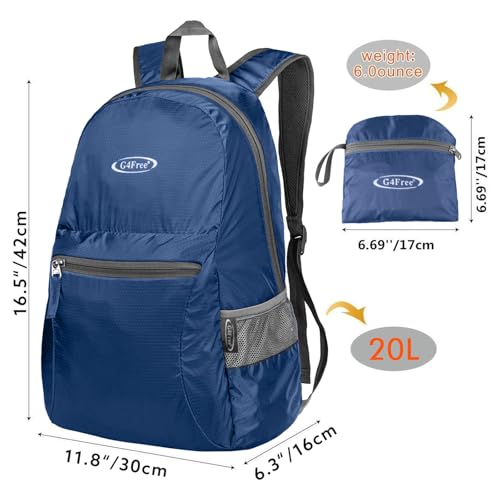 G4Free 20L Small Packable Travel Hiking Backpack for Men Women - color: Blue, size: 20L