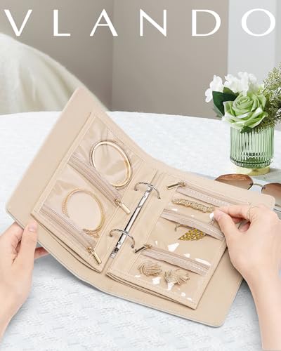 VLANDO Jewelry Organizer,Loose-Leaf with Clear Velvet Pouches,Olive Green - color: 03.Olive Green