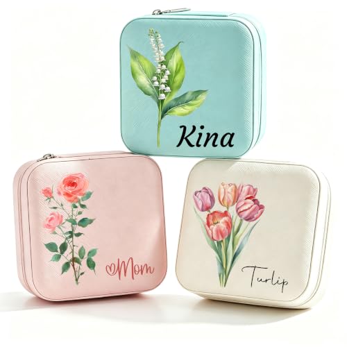 Personalized Small Jewelry Box with Name & Flower, Personalized Gifts for Women, Custom Floral Travel Jewelry Case for Mom Birthday Christian - style: Style 05
