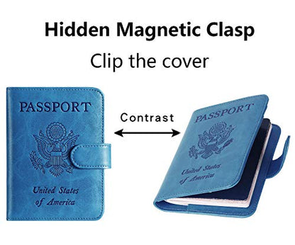 Passport Holder Cover Wallet RFID Blocking, Travel Essentials - color: Blue