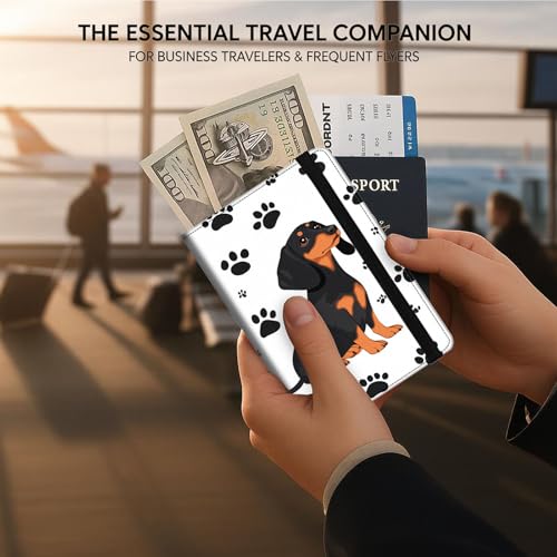 Bxgolkgd Passport Cover,RFID Blocking,Large Capacity Multi-Slot Travel Passport Wallet for Men & Women - Cute Dachshund - color: Cute Dachshund