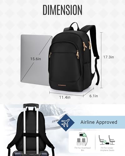 LIGHT FLIGHT Travel Backpack for Women, 15.6 inch Laptop Daypack - color: Black, size: 15.6 Inch without Wheels